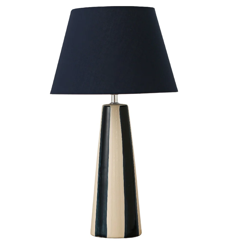 Navy Blue and Cream Ceramic Modern Table Lamp with Navy Blue Shade 52cm