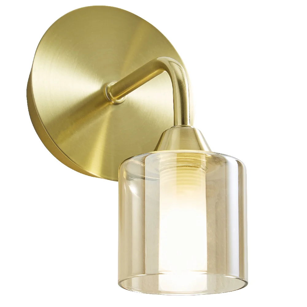 Satin Brass & Champagne Glass Bathroom Vintage Single Lamp Wall Light IP44