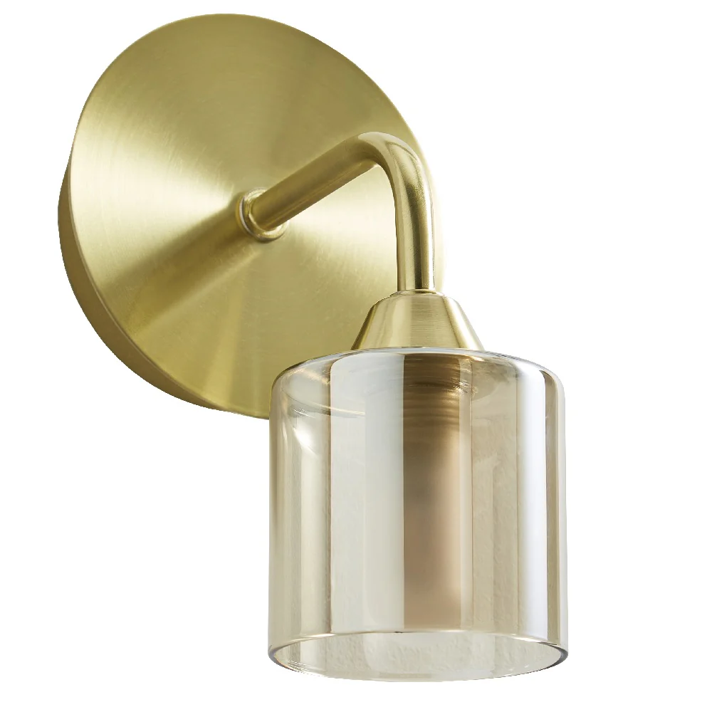 Satin Brass & Champagne Glass Bathroom Vintage Single Lamp Wall Light IP44 - Image 2