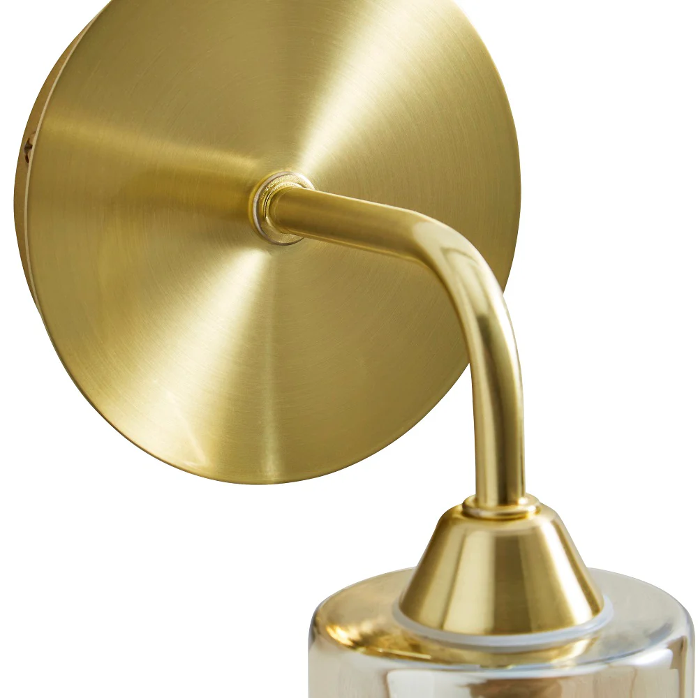 Satin Brass & Champagne Glass Bathroom Vintage Single Lamp Wall Light IP44 - Image 3