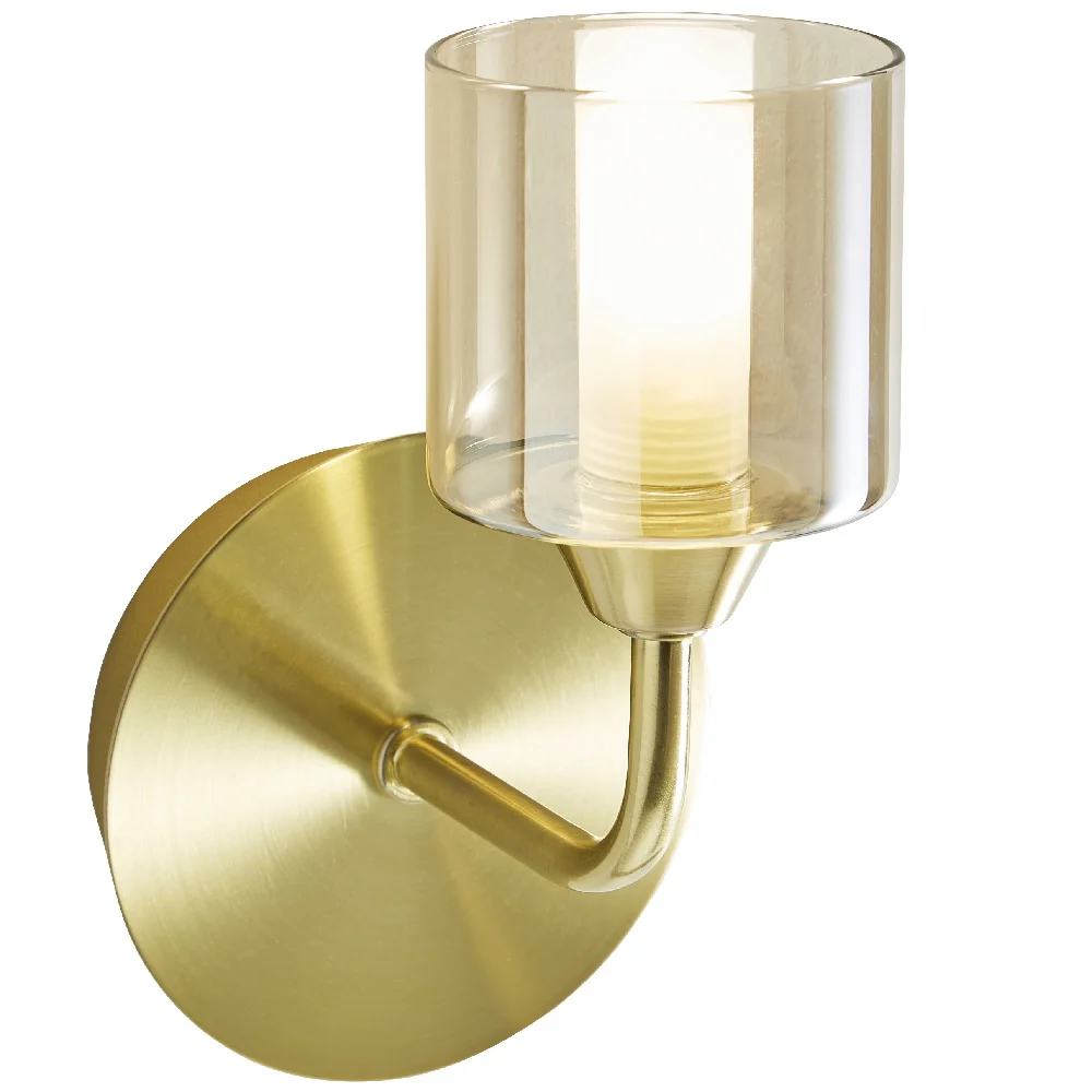 Satin Brass & Champagne Glass Bathroom Vintage Single Lamp Wall Light IP44 - Image 4