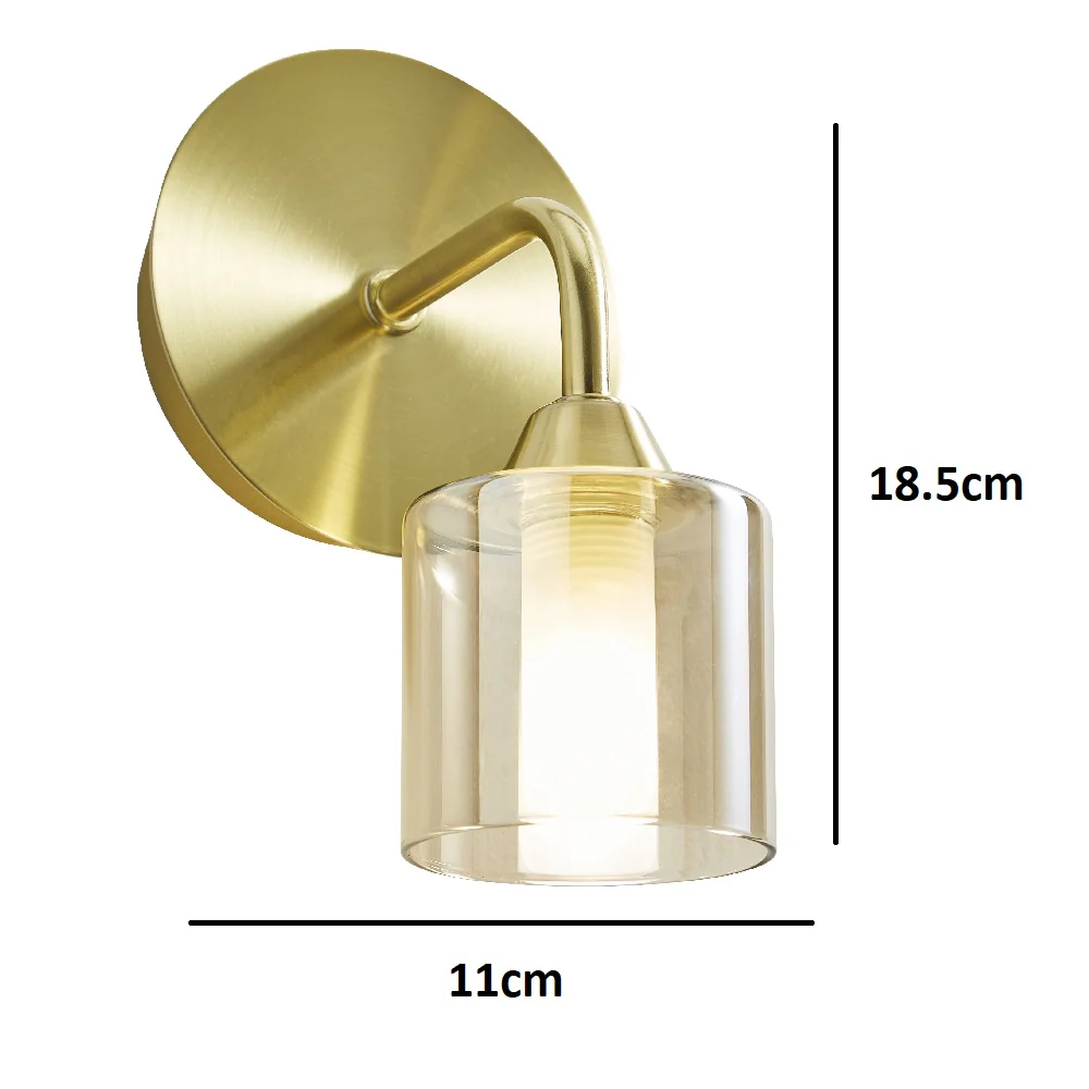 Satin Brass & Champagne Glass Bathroom Vintage Single Lamp Wall Light IP44 - Image 5