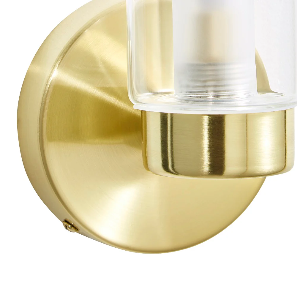 Satin Brass & Clear Cylinder Glass Bathroom Vintage Single Lamp Wall Light IP44 - Image 3