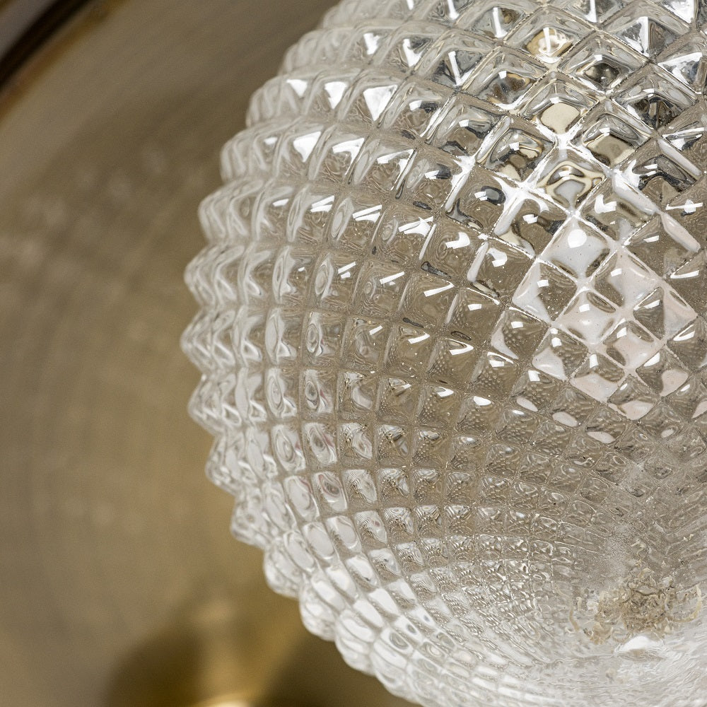 Antique Brass & Ribbed Glass Shades Vintage 3 Lamp Bathroom Flush Ceiling Light IP44 - Image 3