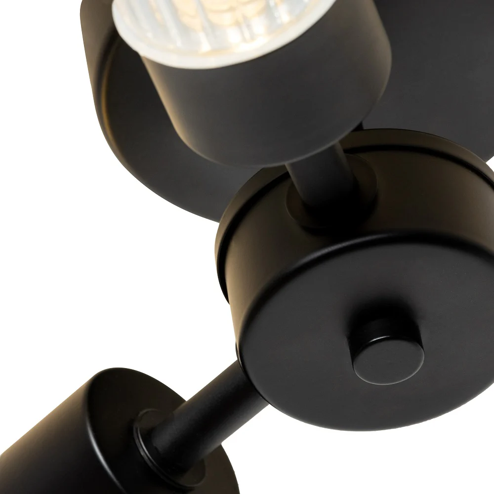 Matt Black & Ribbed Glass Bathroom Vintage 3 Lamp Ceiling Light IP44 - Image 3