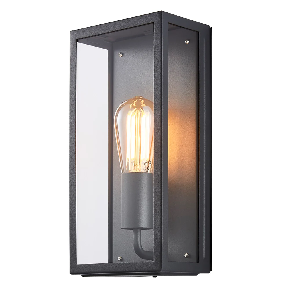 Britalia BRZN-20944-ANTH Anthracite & Glass Panel Outdoor Vintage Rectangular Flush Wall Light