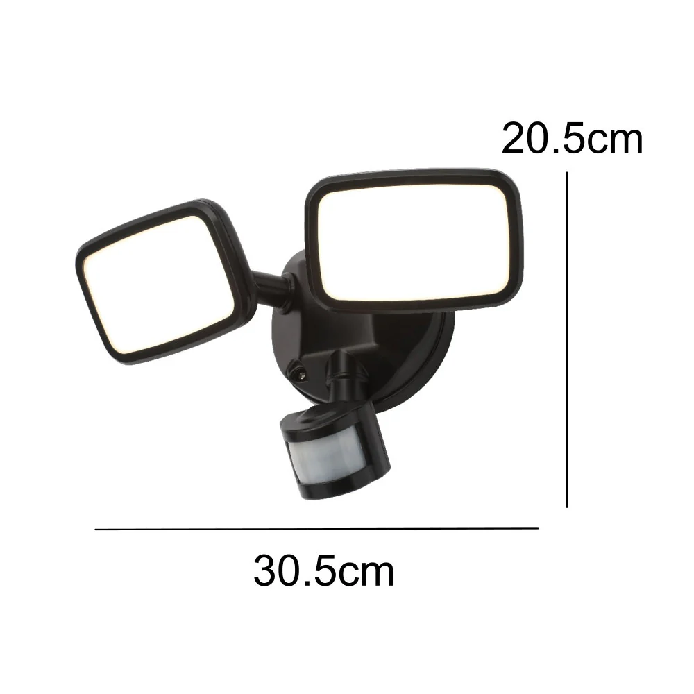 Britalia BRZN-35688-BLK LED Black Outdoor Modern Security Twin Head Flood Light with PIR - Image 4