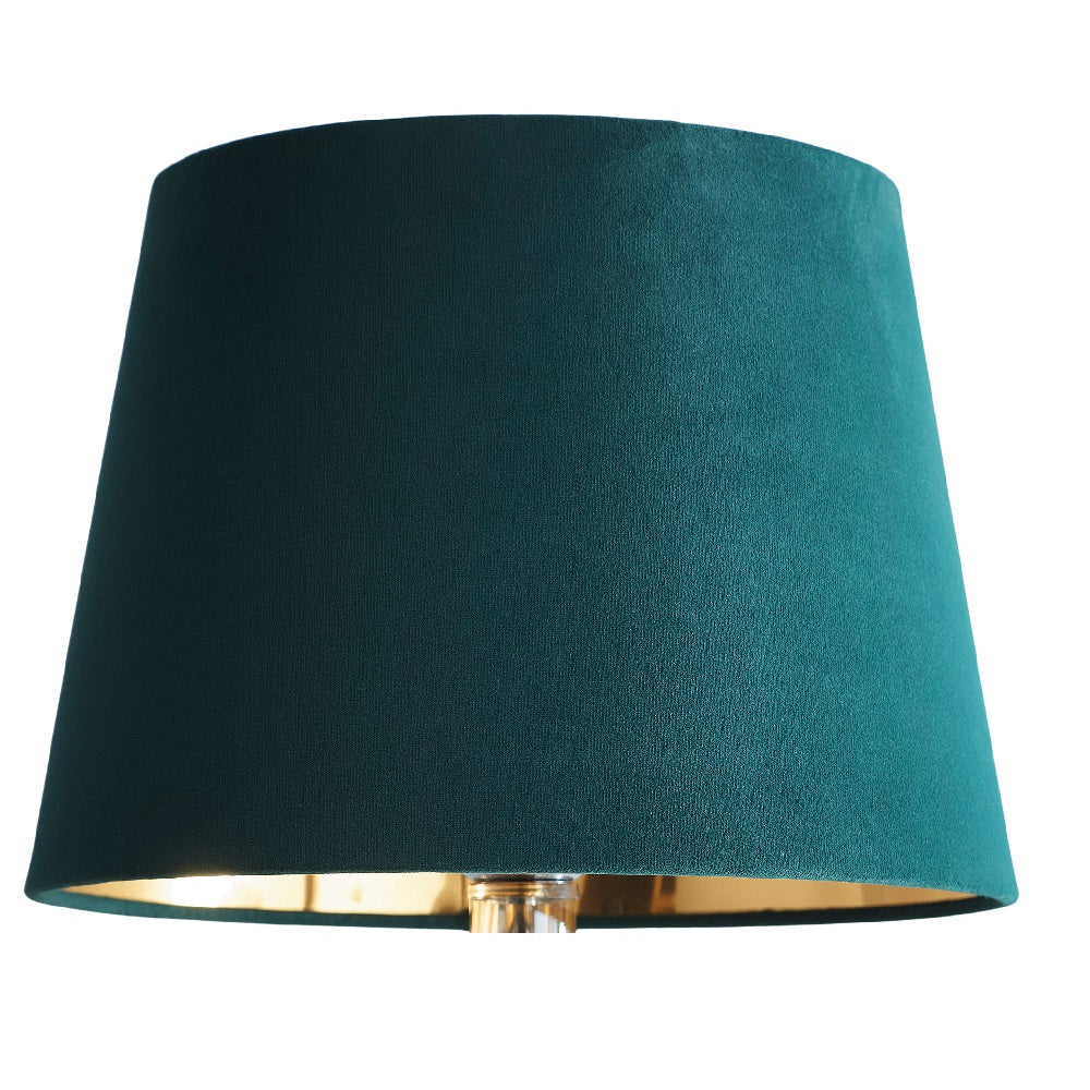 Green Velvet and Gold Inner Modern Easy Fit Tapered Drum Lampshade 25cm