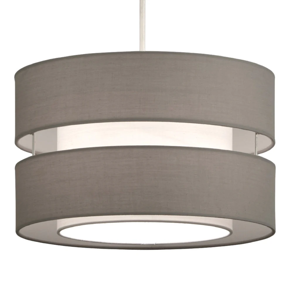 Britalia Grey Fabric Double Layer Retro Easy Fit Drum Pendant Shade 30cm