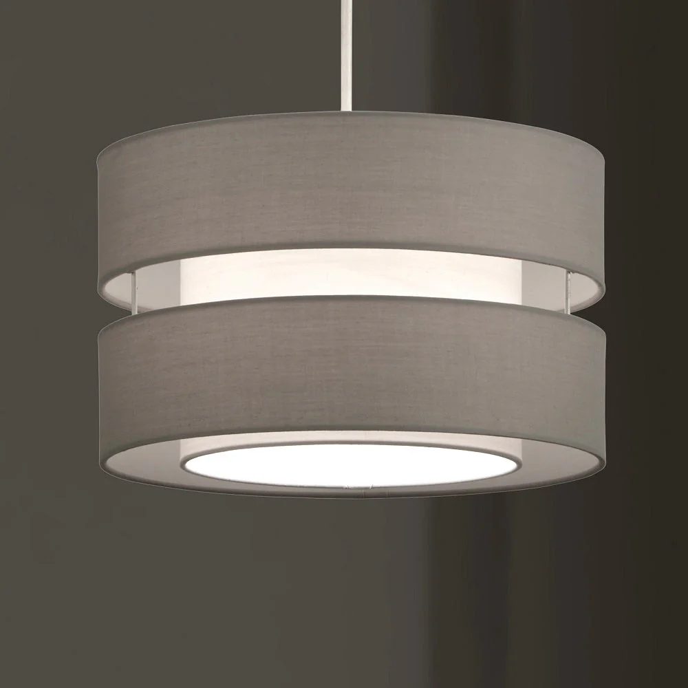 Britalia Grey Fabric Double Layer Retro Easy Fit Drum Pendant Shade 30cm - Image 3
