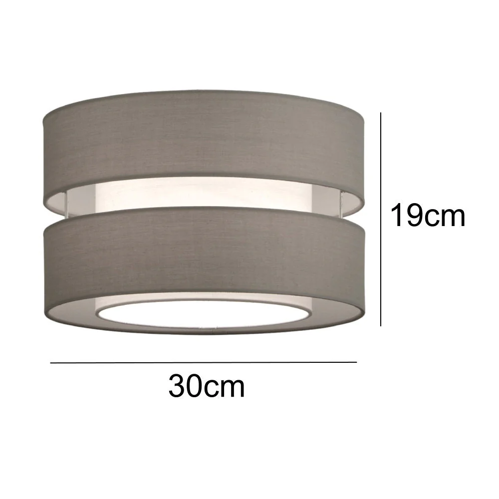 Britalia Grey Fabric Double Layer Retro Easy Fit Drum Pendant Shade 30cm - Image 4