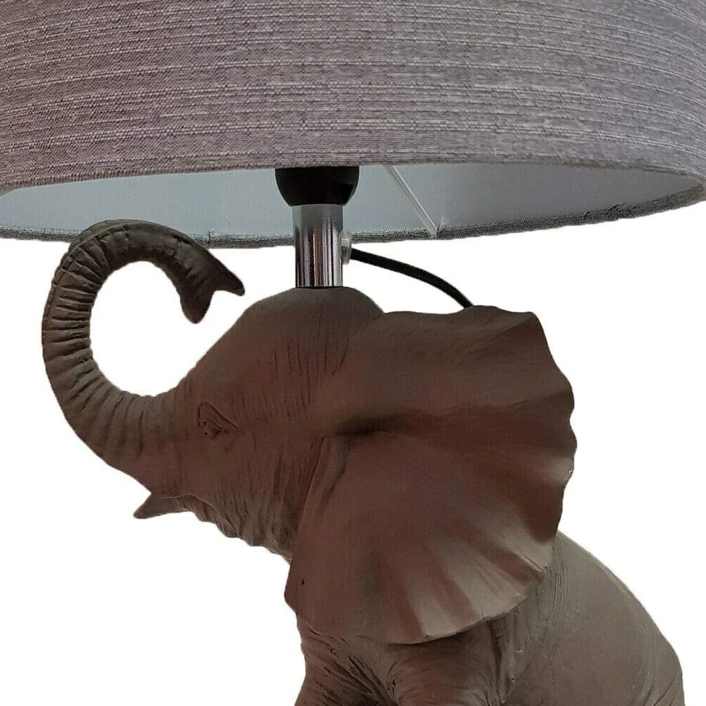 Britalia Grey Resin Vintage Sitting Elephant Table Lamp with Fabric Shade 40cm - Image 2