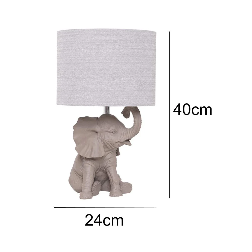 Britalia Grey Resin Vintage Sitting Elephant Table Lamp with Fabric Shade 40cm - Image 4