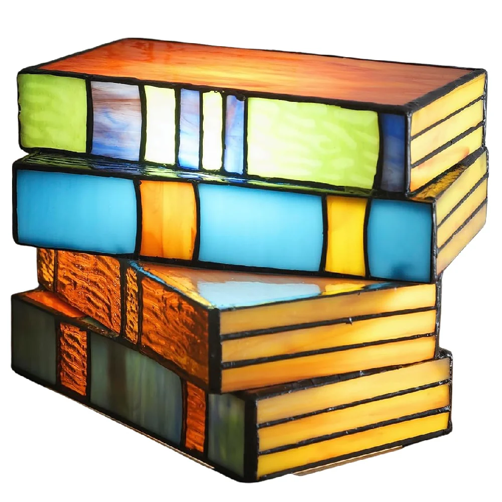 Multi Coloured Stained Glass Stack of Books Tiffany Style Table Lamp 20cm