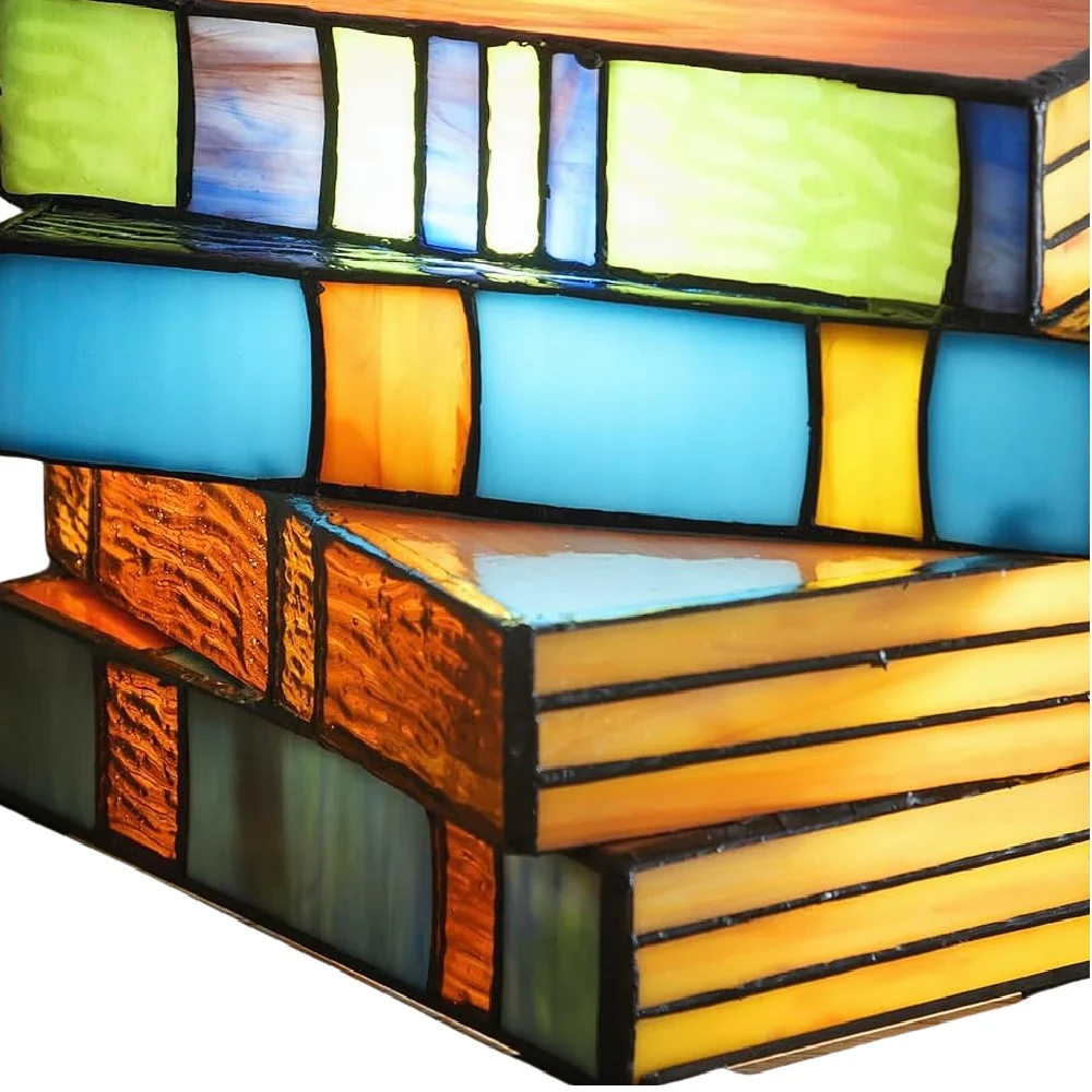 Multi Coloured Stained Glass Stack of Books Tiffany Style Table Lamp 20cm - Image 2