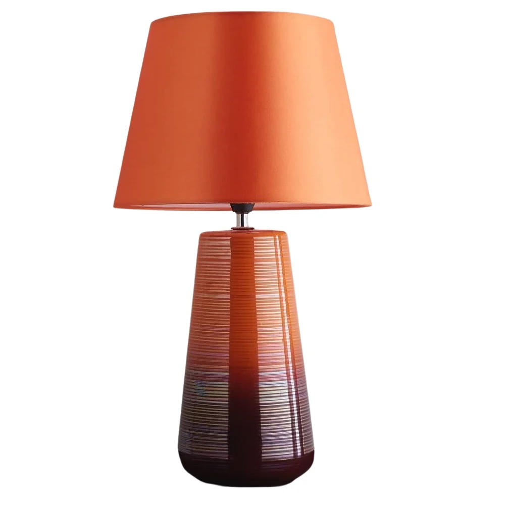 Orange Ceramic Modern Table Lamp With Satsuma Orange Silk Shade 45cm
