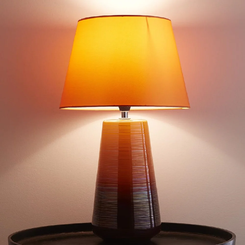 Orange Ceramic Modern Table Lamp With Satsuma Orange Silk Shade 45cm - Image 2