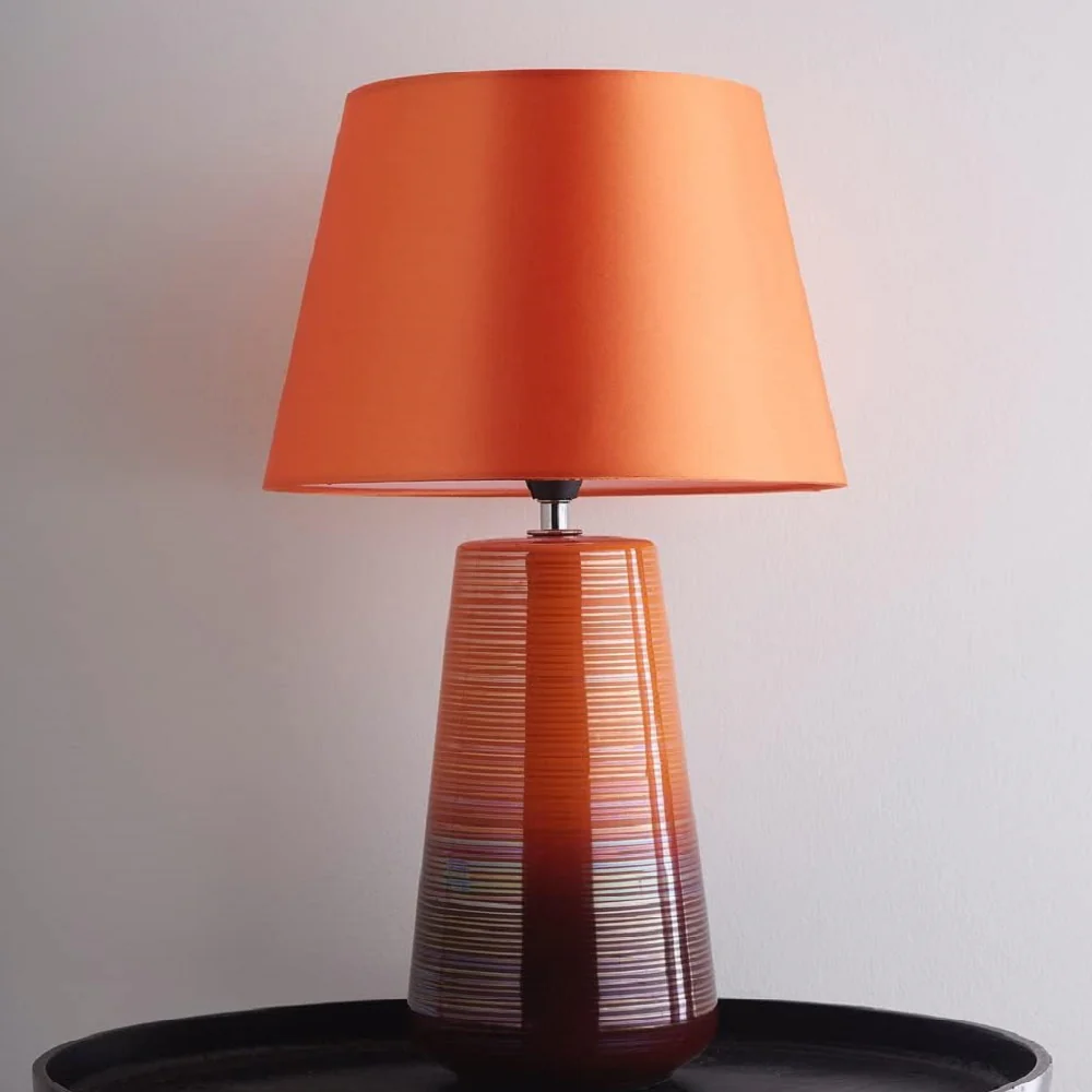 Orange Ceramic Modern Table Lamp With Satsuma Orange Silk Shade 45cm - Image 3