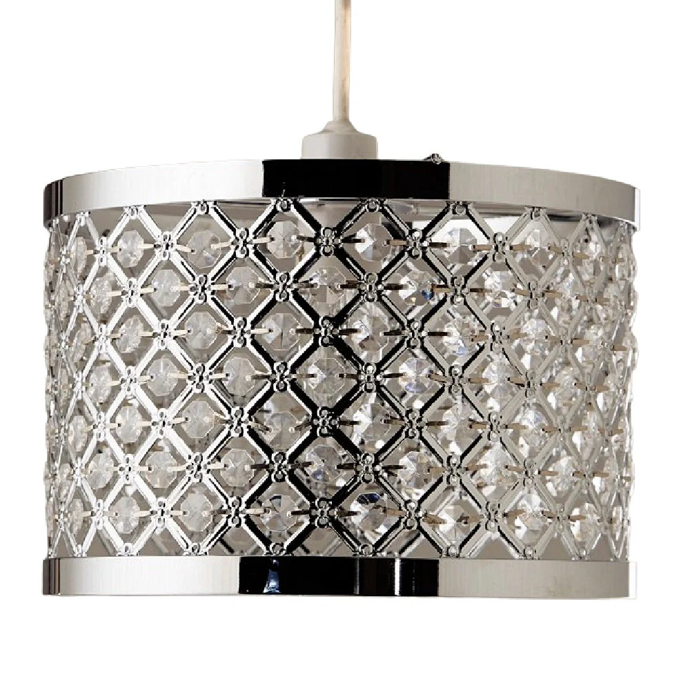 Britalia Polished Chrome & Acrylic Jewels Modern Easy Fit Drum Pendant Shade 26cm