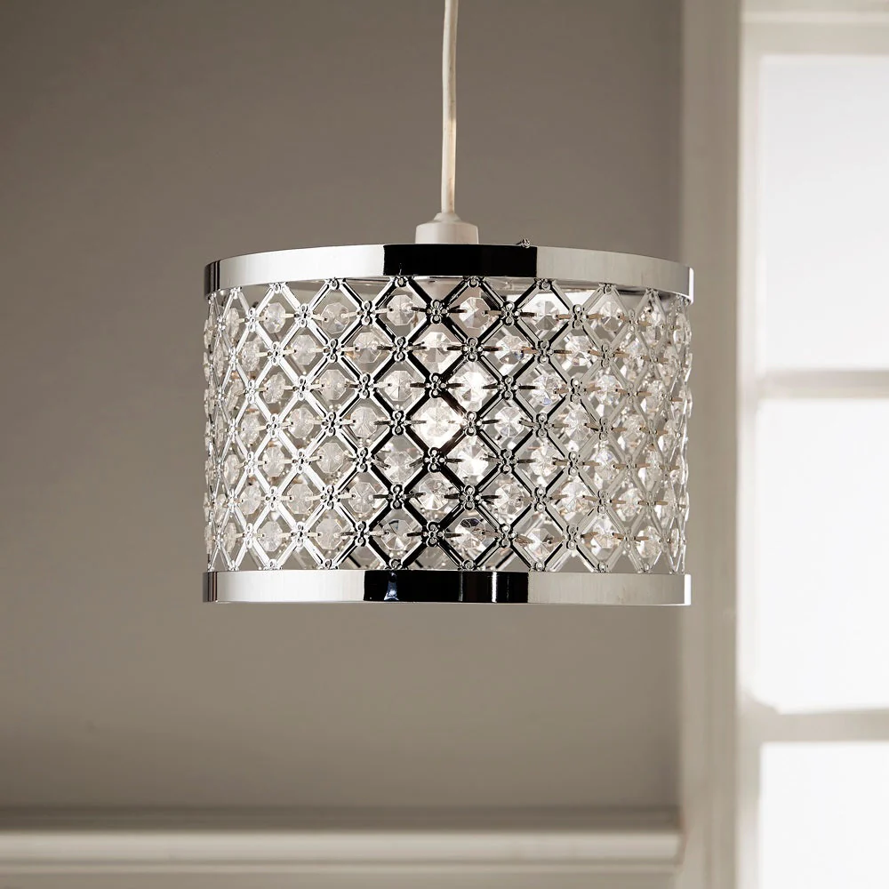 Britalia Polished Chrome & Acrylic Jewels Modern Easy Fit Drum Pendant Shade 26cm - Image 3