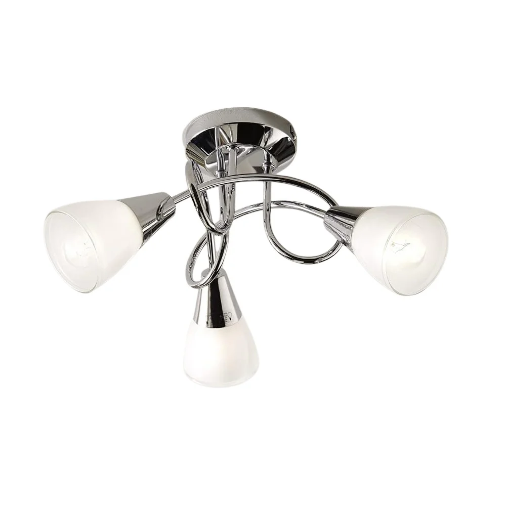 Polished Chrome Swirl with Opal Shades Modern 3 Lamp Semi Flush Ceiling Light 36cm