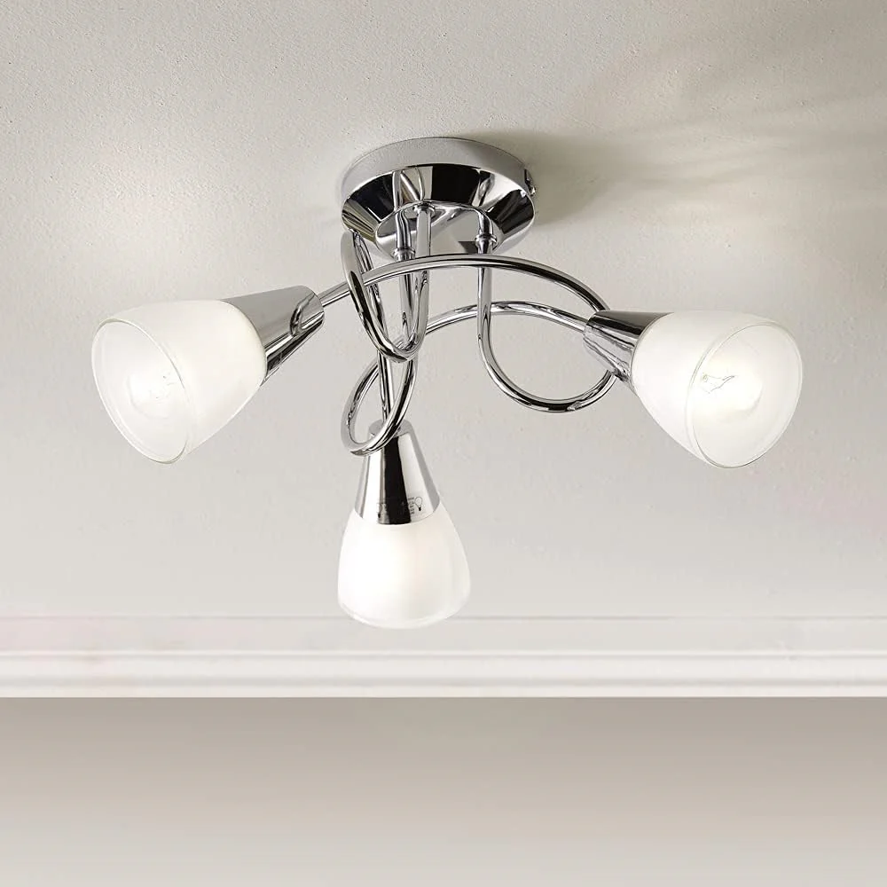 Polished Chrome Swirl with Opal Shades Modern 3 Lamp Semi Flush Ceiling Light 36cm - Image 2