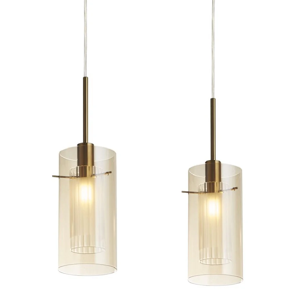 Bronze & Champagne Cylinder Glass Modern 3 Lamp Bar Pendant Light 71cm - Image 2