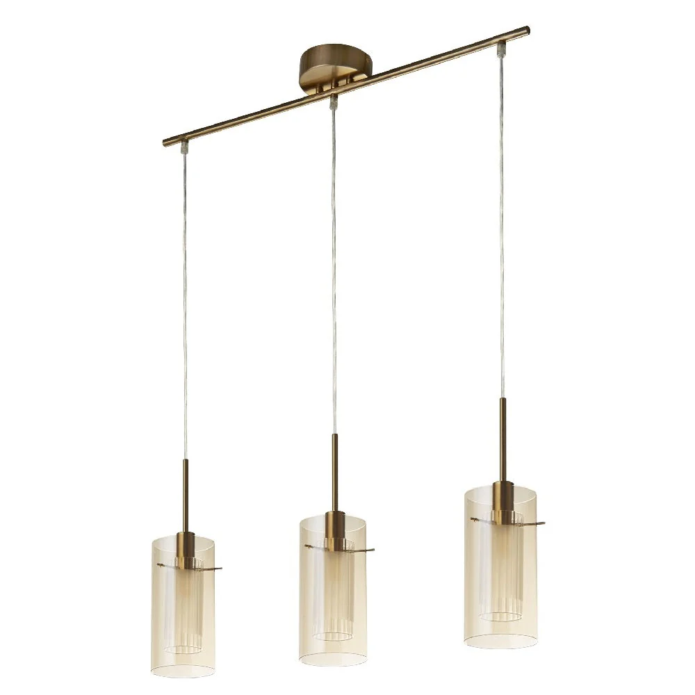 Bronze & Champagne Cylinder Glass Modern 3 Lamp Bar Pendant Light 71cm - Image 3