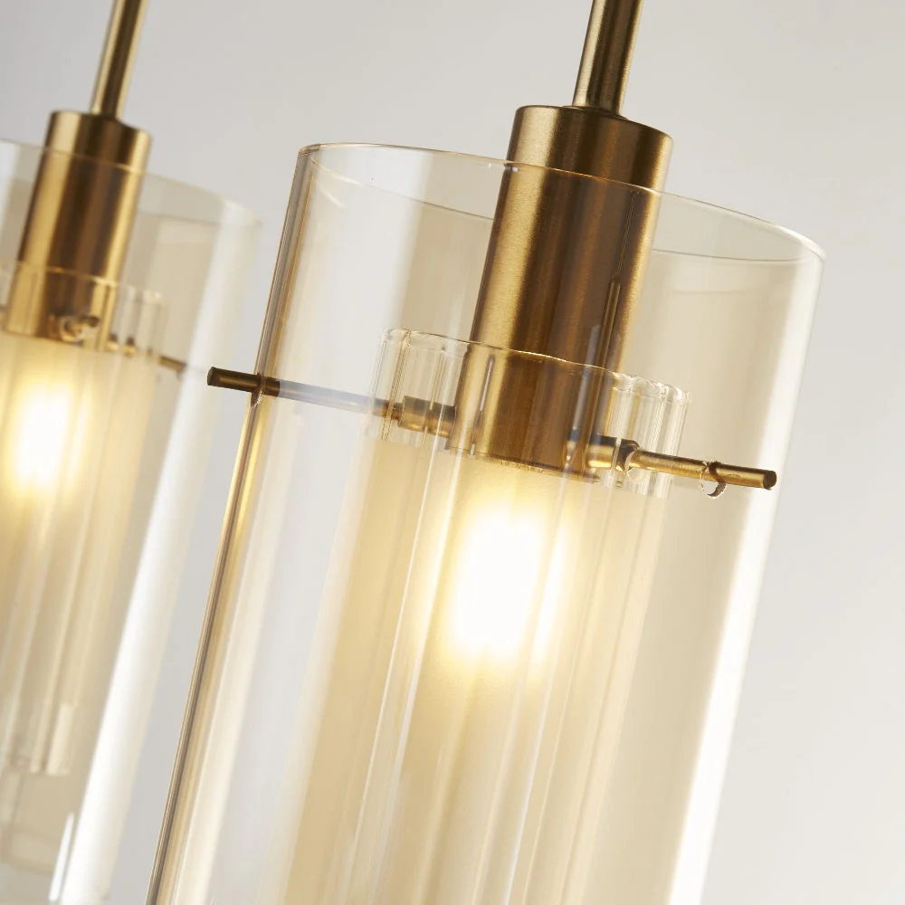 Bronze & Champagne Cylinder Glass Modern 3 Lamp Bar Pendant Light 71cm - Image 4