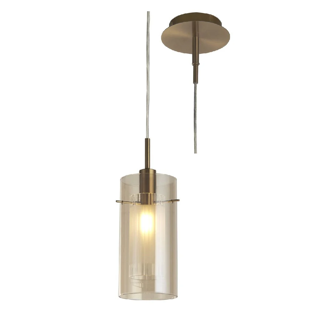 Bronze & Champagne Cylinder Glass Modern Pendant Ceiling Light 13cm