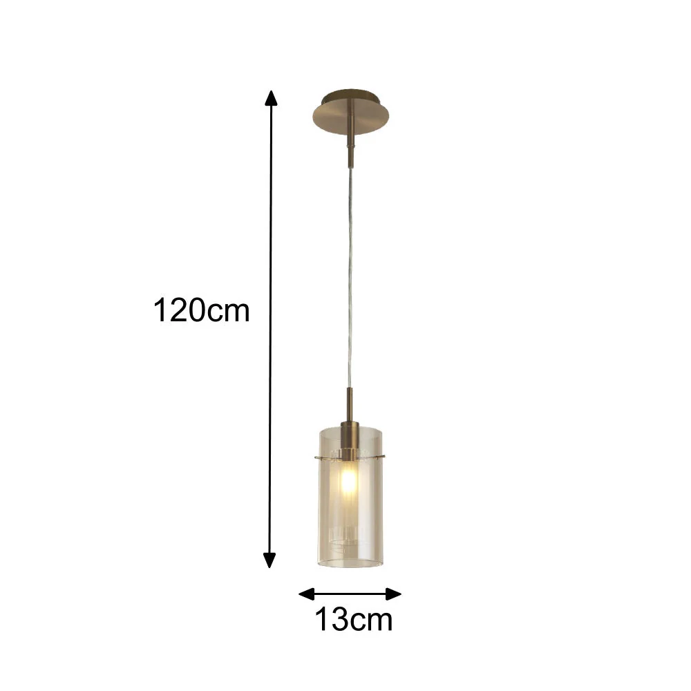 Bronze & Champagne Cylinder Glass Modern Pendant Ceiling Light 13cm - Image 6