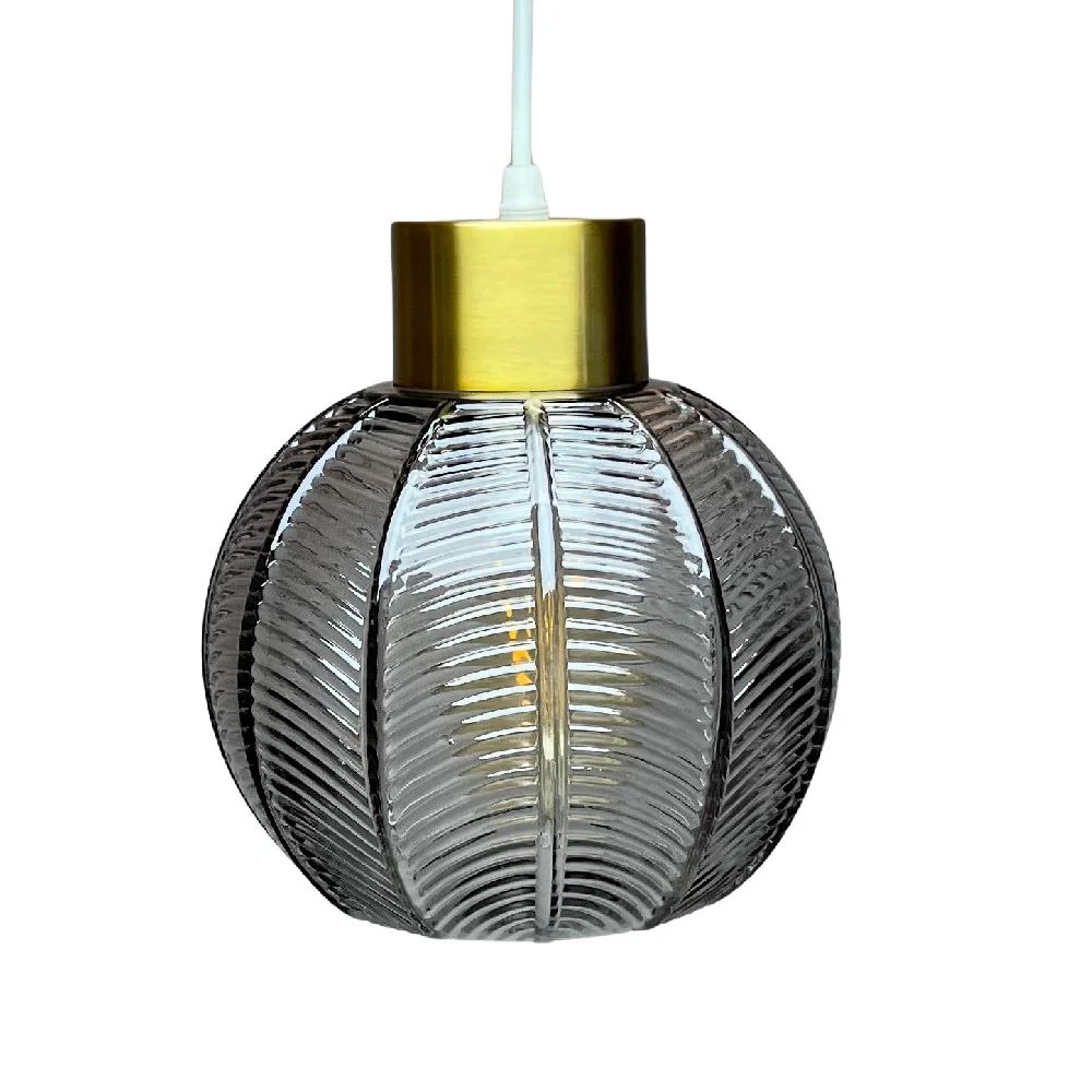 Antique Gold & Smoked Ribbed Glass Vintage Globe Easy Fit Pendant Shade 20cm