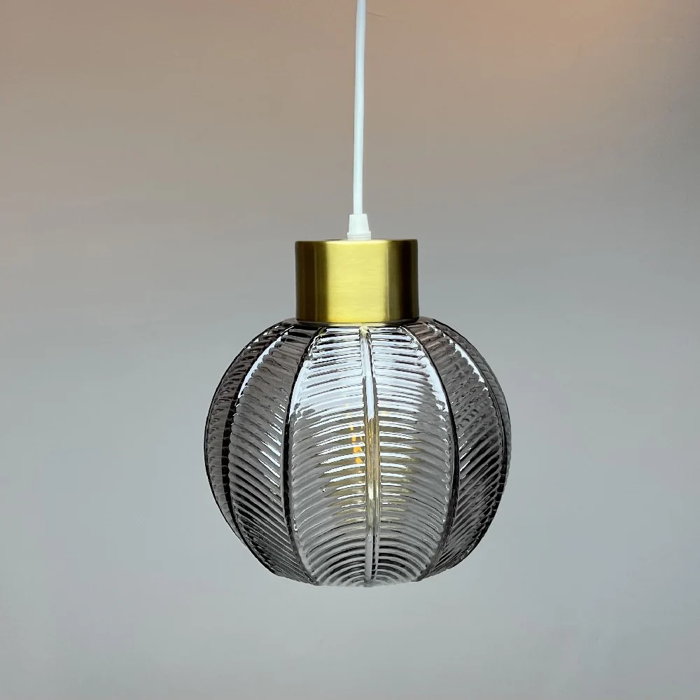 Antique Gold & Smoked Ribbed Glass Vintage Globe Easy Fit Pendant Shade 20cm - Image 3