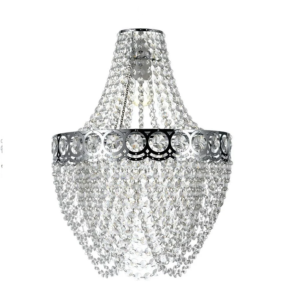 Chrome and Clear Acrylic Bead Vintage Easy Fit Chandelier Pendant Shade 48cm