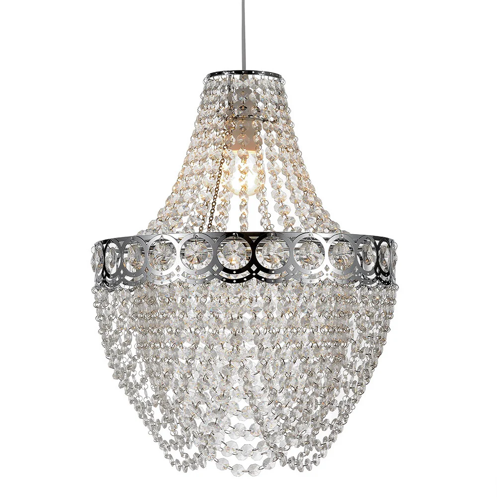 Chrome and Clear Acrylic Bead Vintage Easy Fit Chandelier Pendant Shade 48cm - Image 2