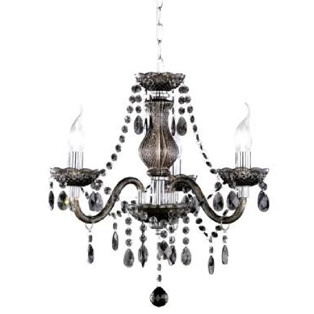 Chrome & Black Acrylic Crystal Traditional 3 Lamp Pendant Chandelier