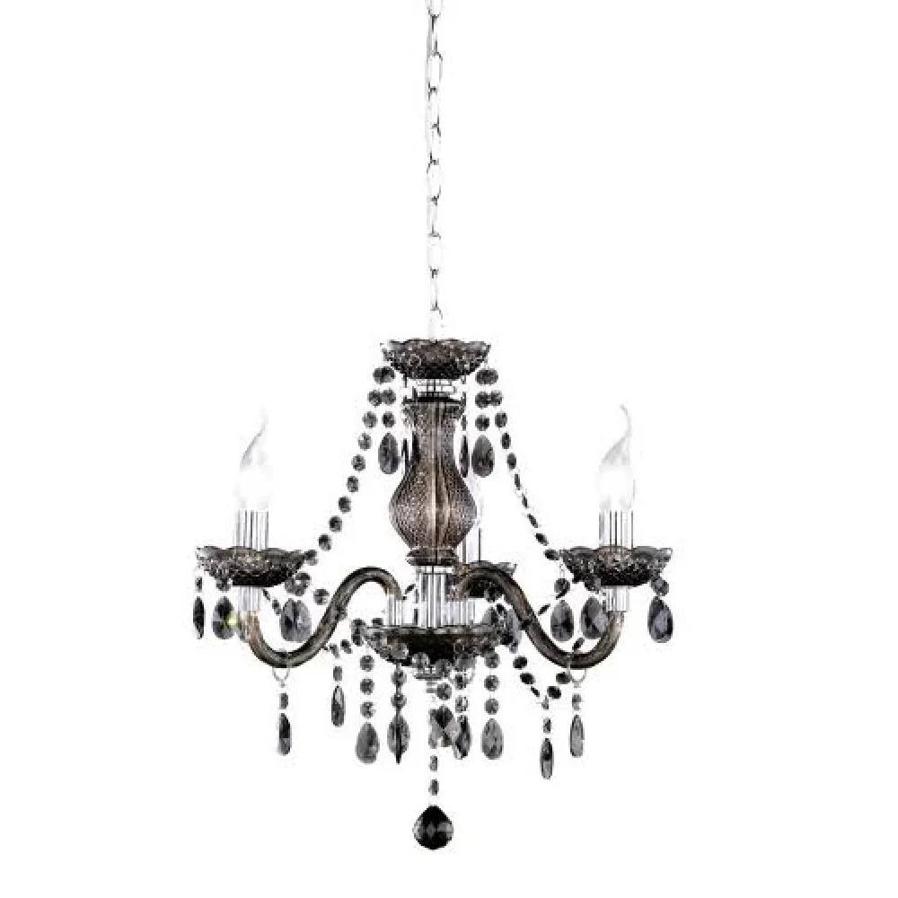 Chrome & Black Acrylic Crystal Traditional 3 Lamp Pendant Chandelier - Image 2