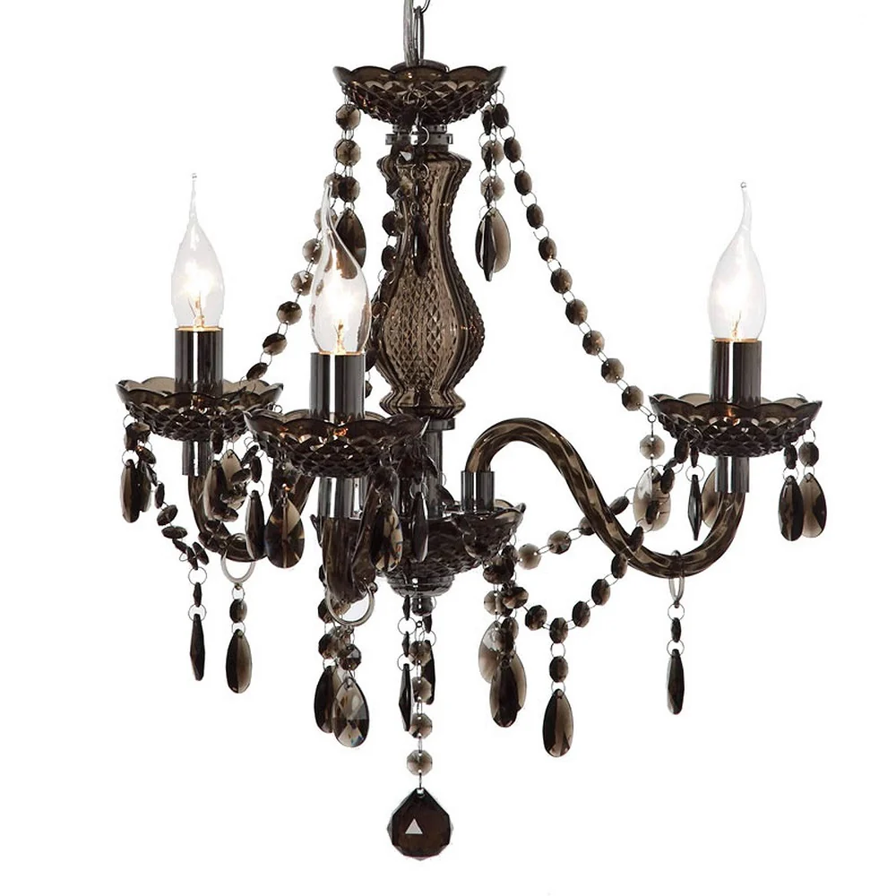Chrome & Black Acrylic Crystal Traditional 3 Lamp Pendant Chandelier - Image 3