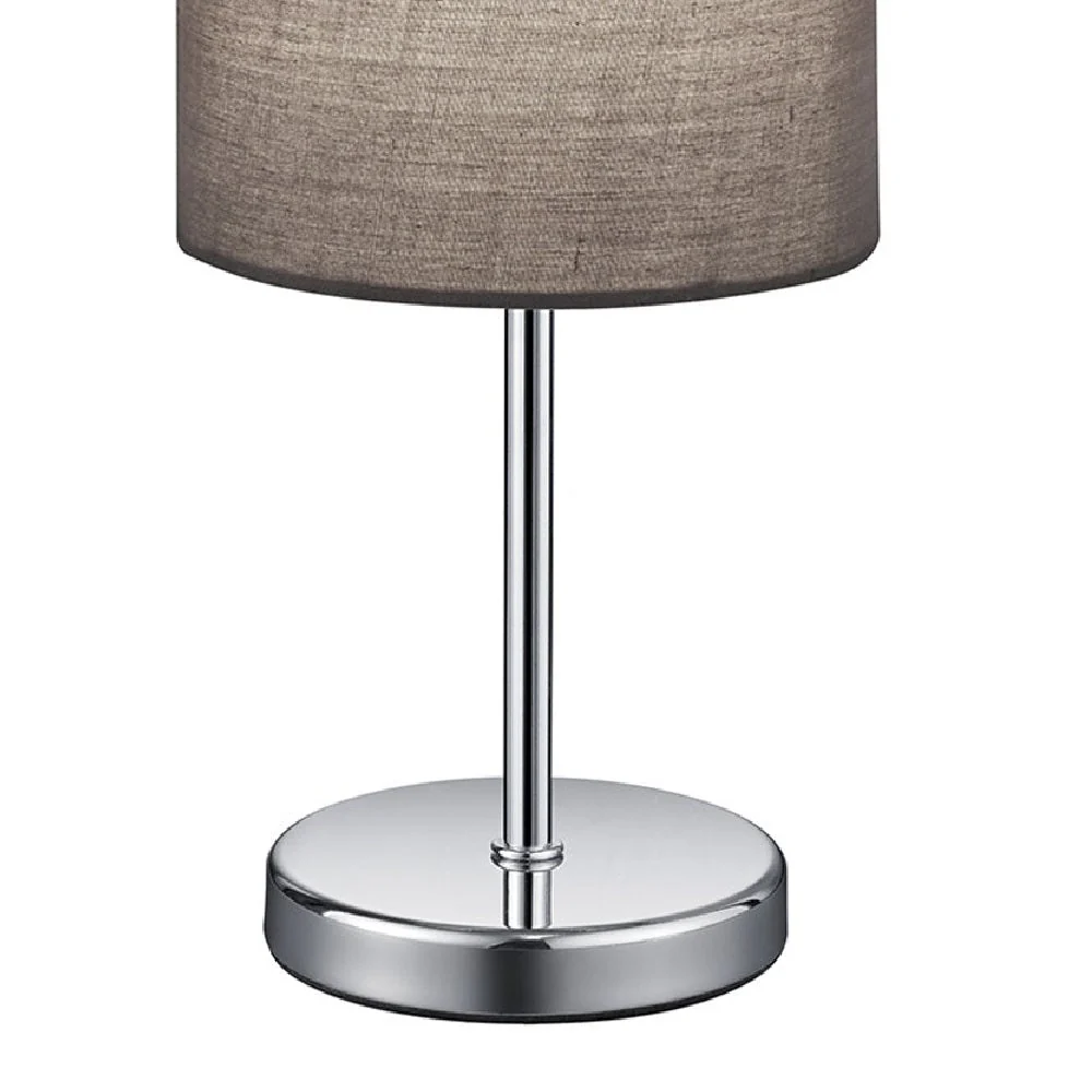Chrome Modern Stem Slimline Table Lamp with Grey Drum Shade 28cm - Image 2