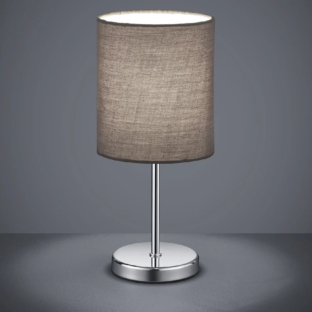 Chrome Modern Stem Slimline Table Lamp with Grey Drum Shade 28cm - Image 4