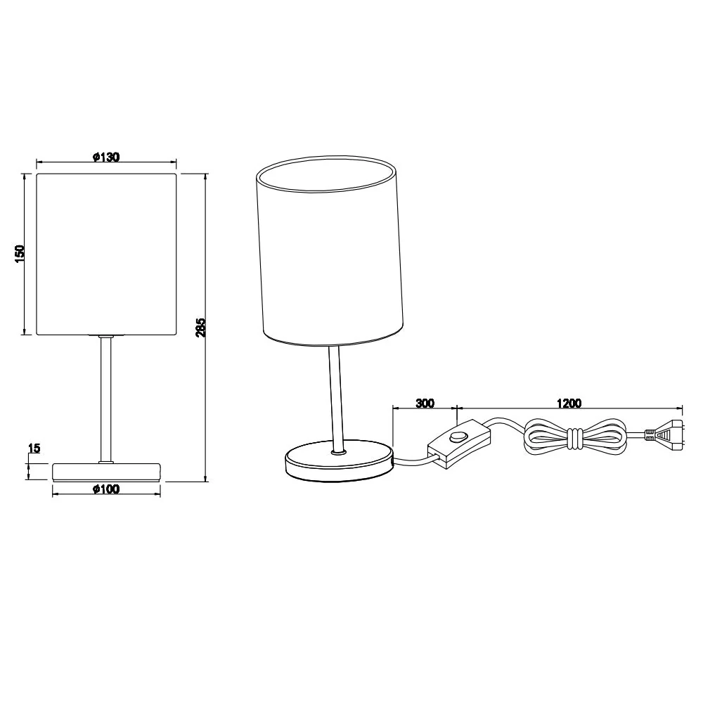 Chrome Modern Stem Slimline Table Lamp with Grey Drum Shade 28cm - Image 5