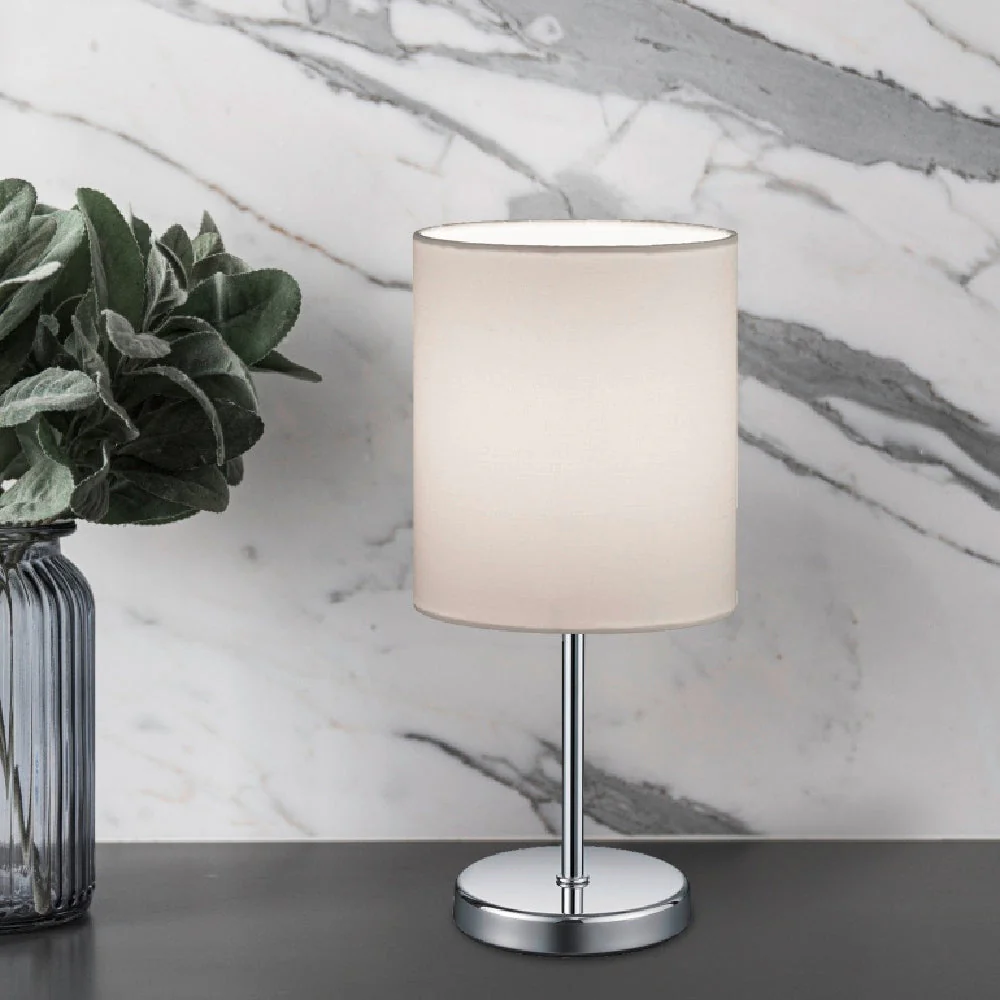 Chrome Modern Stem Slimline Table Lamp with White Drum Shade 28cm - Image 4