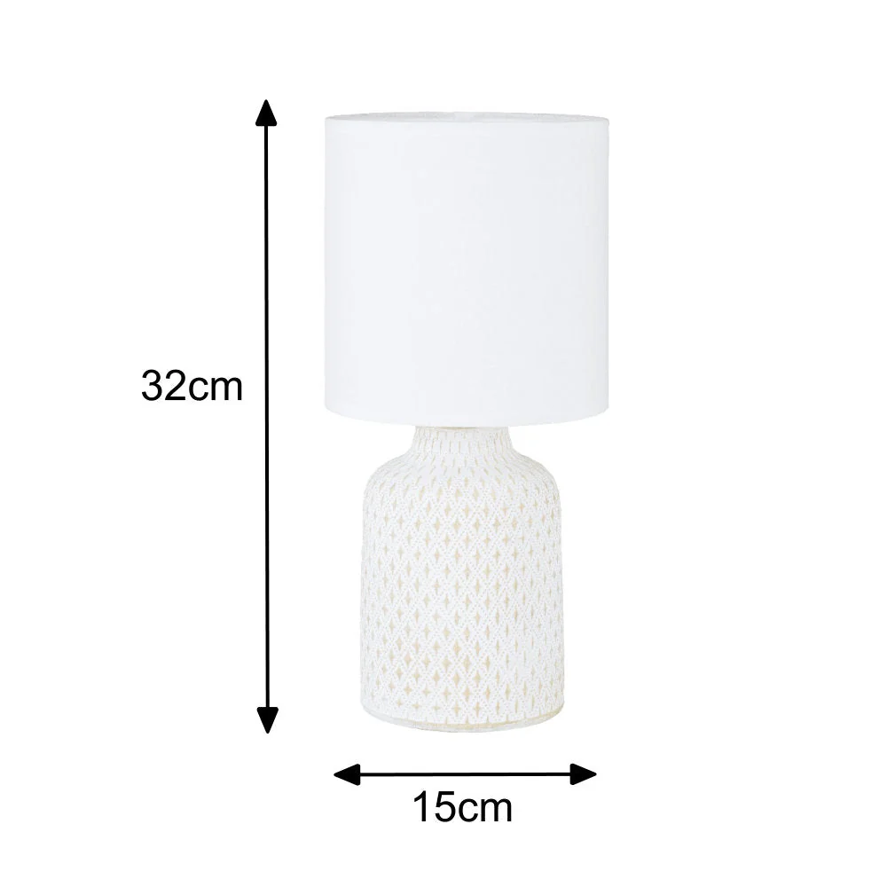 Cream Distressed Ceramic Vintage Geometric Table Lamp with White Drum Shade 32cm - Image 5