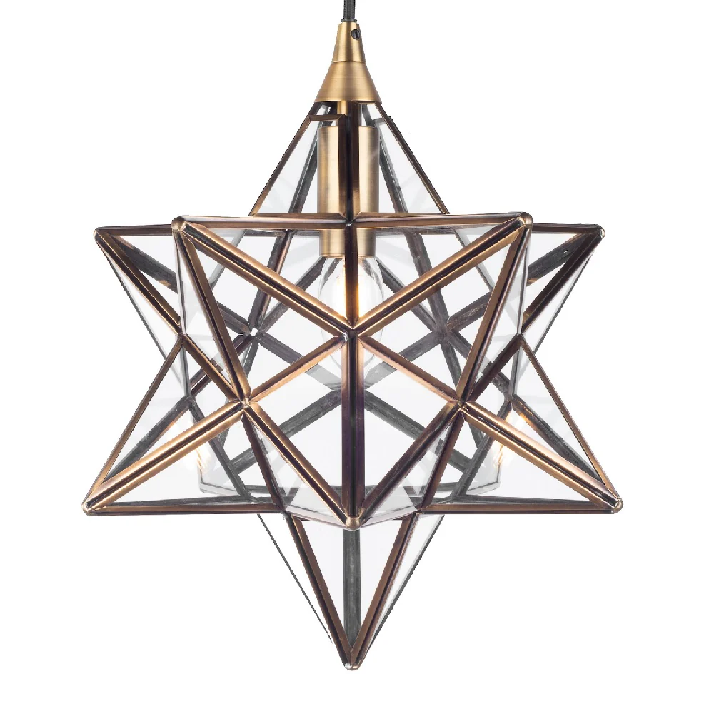 DAR ILA0175 Ilario Antique Brass & Glass Vintage Star Pendant 30cm - Image 3
