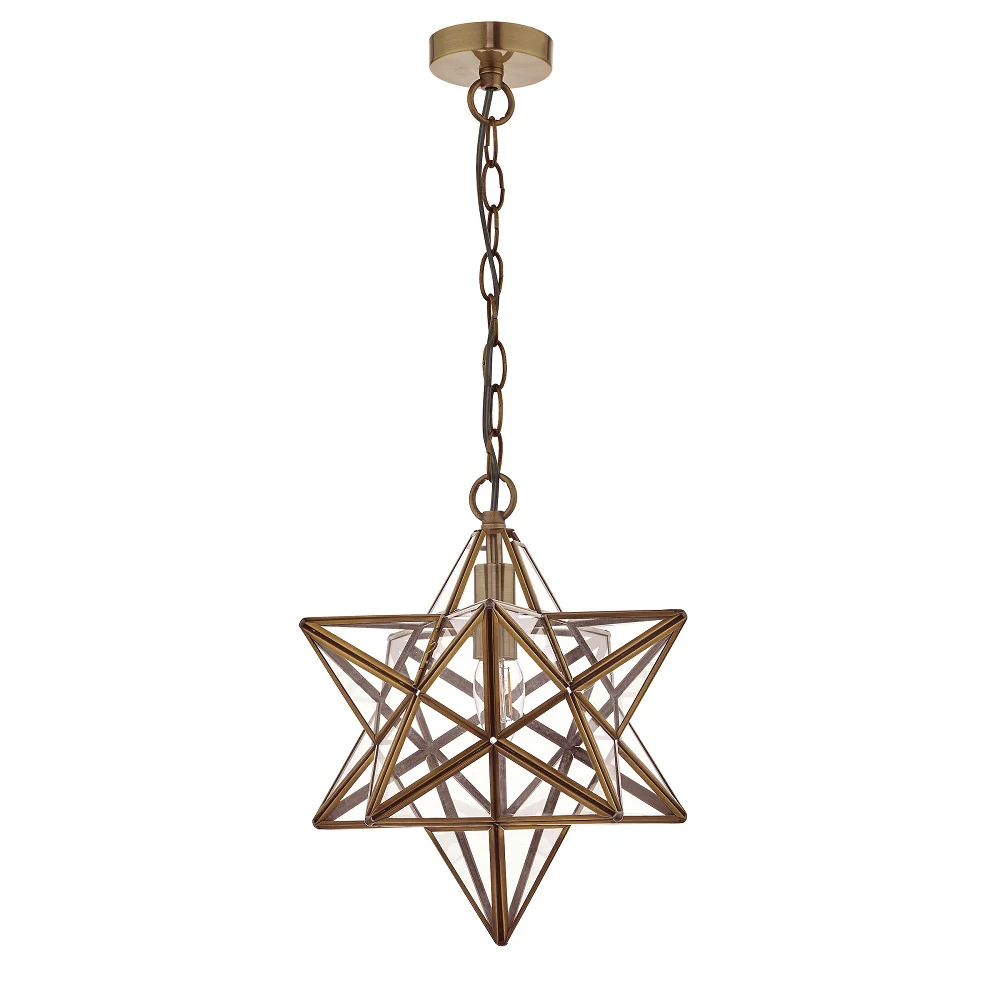 DAR ILA8675 Ilario Antique Brass & Glass Vintage Star Pendant 42cm