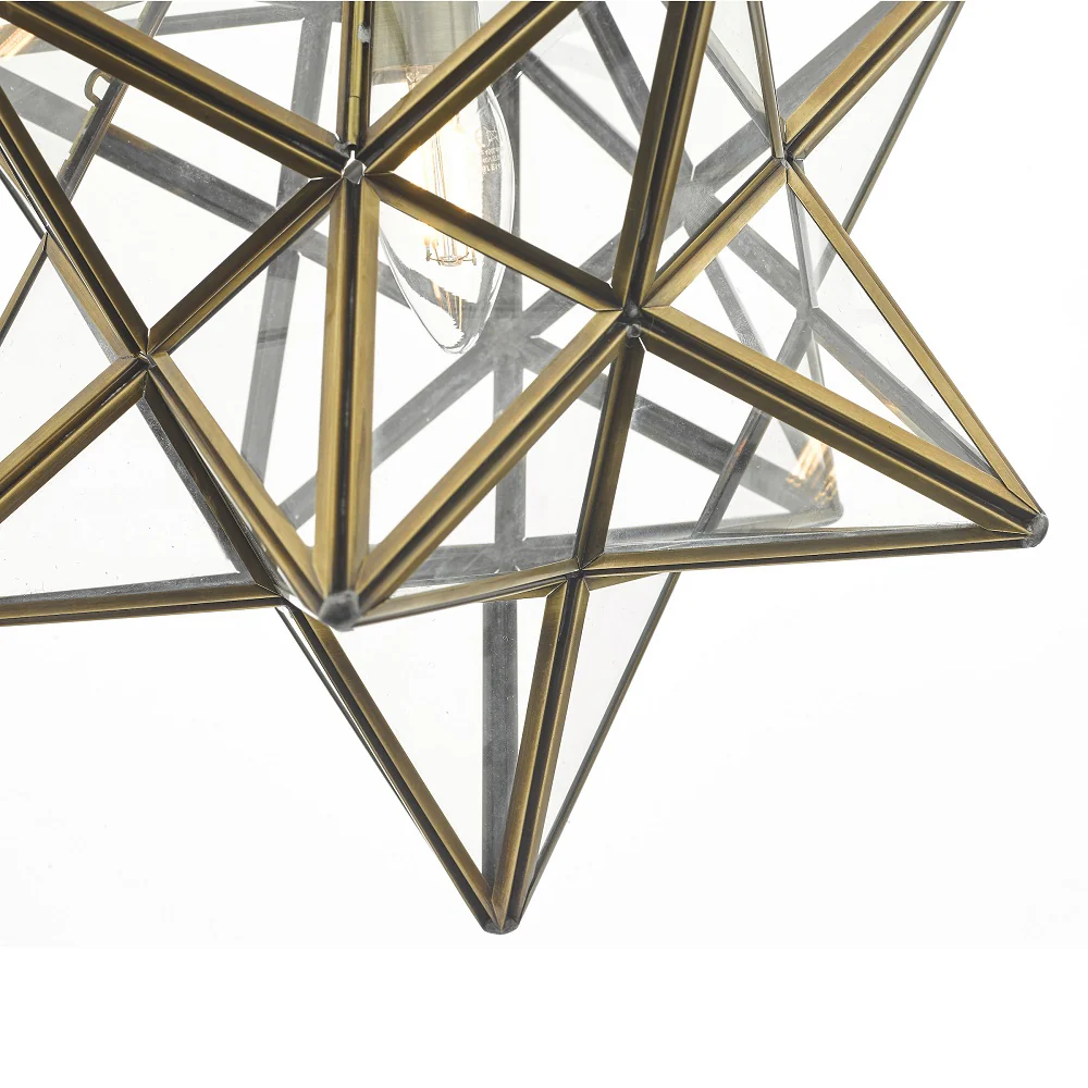 DAR ILA0175 Ilario Antique Brass & Glass Vintage Star Pendant 30cm - Image 2