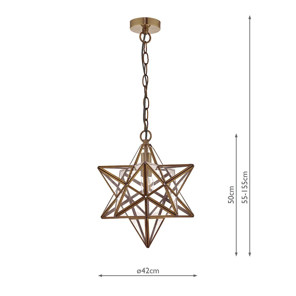 DAR ILA8675 Ilario Antique Brass & Glass Vintage Star Pendant 42cm - Image 3