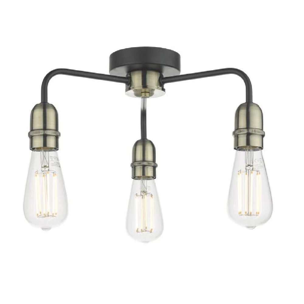 DAR KIE5322 Kiefer Black & Antique Brass Vintage Semi Flush