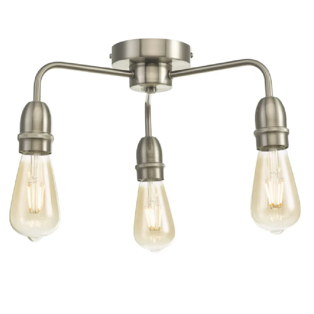 DAR KIE5346 Kiefer Satin Chrome Vintage 3 Lamp Semi Flush 38cm