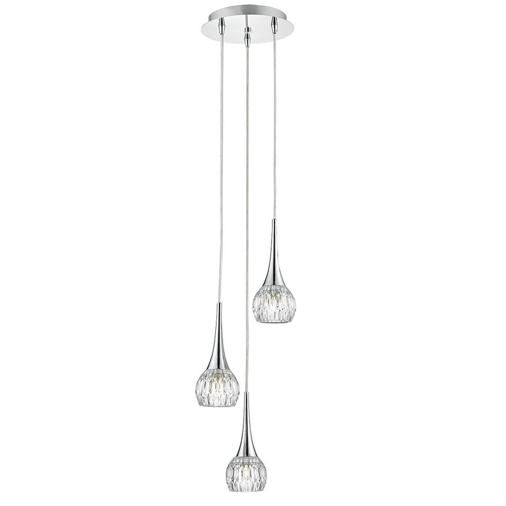 DAR LYA0350 Lyall Polished Chrome 3 Lamp Cluster Pendant with Decorative Glass Shades